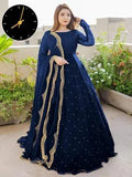 Elegant Blue Chiffon Maxi Dress with Trouser & Dupatta - 3 Pcs Set