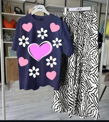 Stylish Jersey Printed Night Suit for Women - 2 Pcs Set