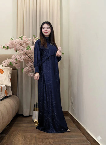 Elegant Blue Diamond Applique Maxi & Shirt Set for Women