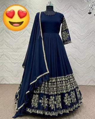 Elegant Blue Shamoz Silk Embroidered Maxi and Trouser Set