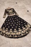 Elegant Black Silk Embroidered Lehenga Choli Set for Women