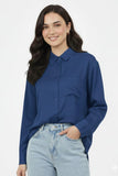 Elegant Women's Silk Button Down Shirt in Blue - Medium & Large