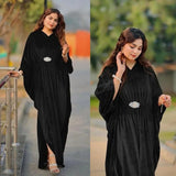Elegant Black Velvet Maxi Dress with V-Neck Design