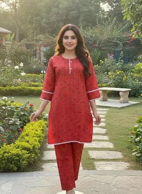 Stylish Multicolor Cotton Printed 2 Piece Women Dress Set