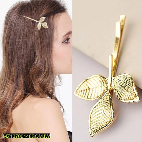 Golden 3D Leaf Hairpin — Korean & Western Style Hair Pin
