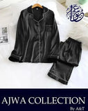 Elegant Black Silk 2-Piece Women's Night Suit with Shorts