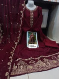 Elegant Maroon 3 Piece Women's Stitched Chiffon Frock Set
