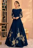 Elegant Blue Silk Embroidered Maxi Dress for Women