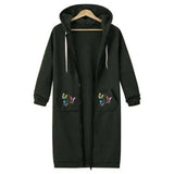 Women's Extra-Long Green Zipper Hoodie in Fleece - Stylish & Warm
