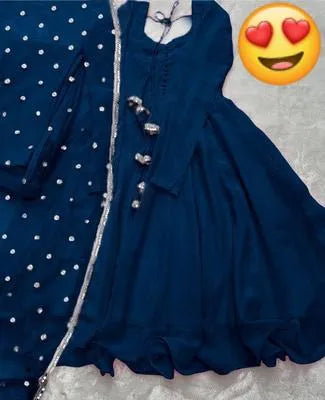 Elegant Blue Chiffon 3-Piece Maxi & Trouser Set for Women