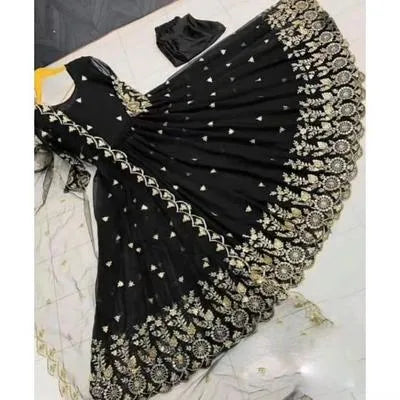 Elegant Black Shamoz Silk Embroidered Maxi & Trouser Set