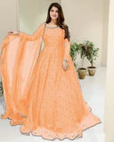Elegant Peach Chiffon Embroidered 3 Piece Maxi Set for Women