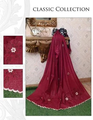 Elegant Maroon Swiss Lawn Stitched Dupatta with Patch Work Design