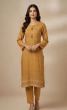 Elegant Mustard Wool Three-Piece Women's Stitched Suit with Embroidery