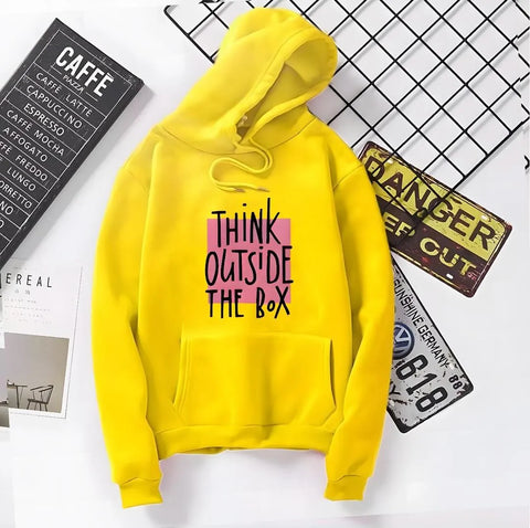 Stylish Women's Fleece Printed Pullover Hoodie in Yellow
