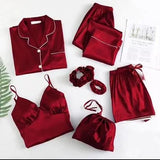 Luxurious Silk 5-Piece Maroon Night Suit Set for Women