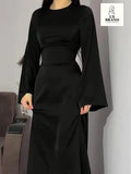 Elegant Black Silk Plain Maxi Dress for Women