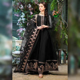 Elegant Black Chiffon Embroidered 3 Piece Maxi Set for Women
