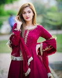 Elegant Maroon Chiffon Maxi Suit with Dupatta - 3 Piece Set