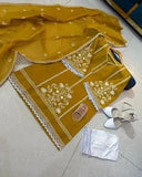 Elegant Yellow Embroidered Organza 3 Piece Women's Suit