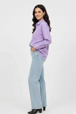 Elegant Women's Silk Button Down Shirt in Purple