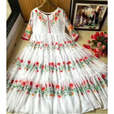 Elegant White Embroidered Chiffon Maxi Dress for Women