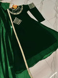 Elegant Green Chiffon Embroidered Maxi & Trouser Set for Women