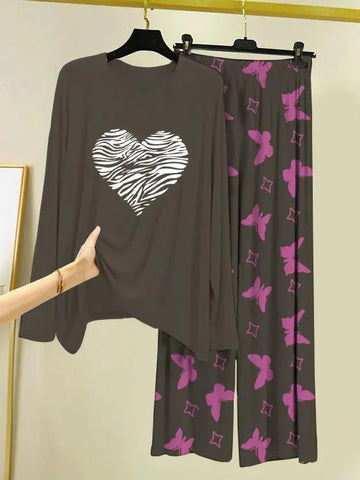 Stylish Grey Cotton Jersey 2-Piece Women's Night Suit