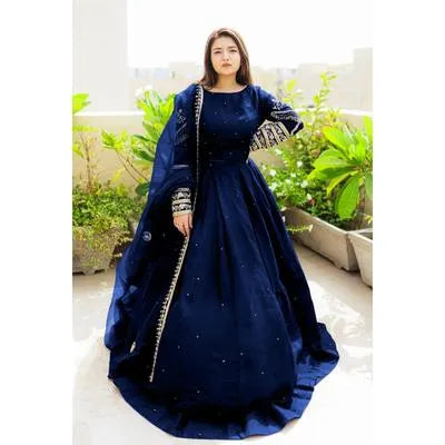 Elegant Blue Shamoz Silk Embroidered Lehenga Choli Set