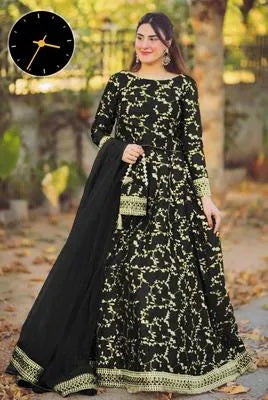 Elegant Black Shamoz Silk Embroidered Lehenga Choli Set