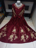 Elegant Maroon Silk Embroidered Maxi Dress for Women