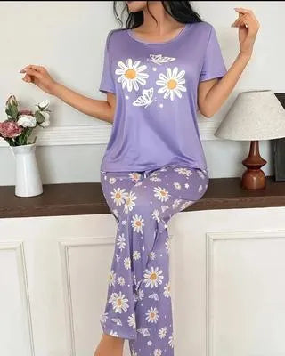 Stylish Women's Cotton Jersey Printed Night Suit - 2 Pcs Set