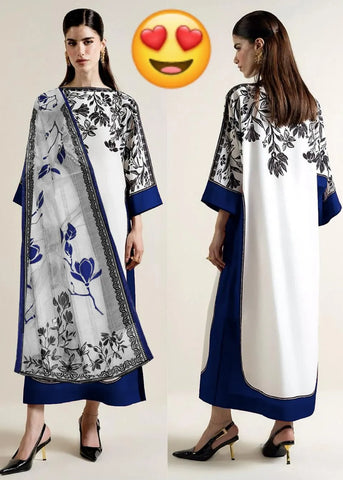 Elegant Blue Lawn Printed Kaftan Suit - 3 Piece Set for Women
