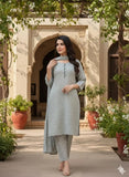 Elegant 2 Piece Women's Winter Khaddar Printed Outfit in Grey
