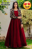 Elegant Maroon Velvet Embroidered Maxi & Jacket Set for Women