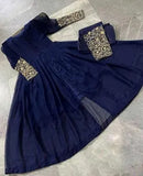 Elegant Blue Embroidered Chiffon Maxi & Trouser Set for Women