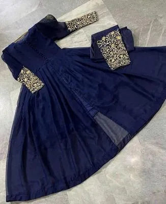 Elegant Blue Embroidered Chiffon Maxi & Trouser Set for Women