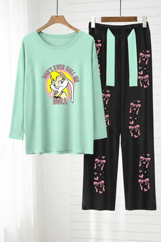 Magenta Jersey Printed 2 Pcs Women's Sleep Wear Night Suit