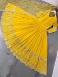 Elegant Yellow Chiffon Sequins Maxi Dress with Trouser & Dupatta