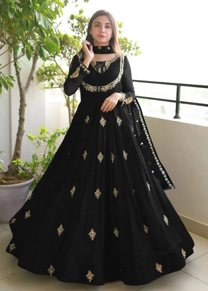 Elegant Black Chiffon Embroidered 3-Piece Maxi Suit for Women