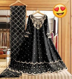 Elegant Black Shamoz Silk Maxi with Embroidered Dupatta & Trouser