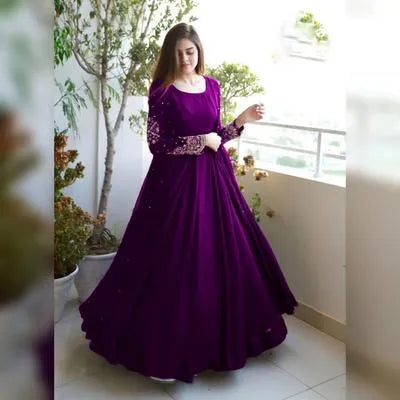 Elegant Purple Shamoz Silk 3 Piece Gown Suit for Women