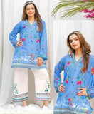 Elegant Blue Swiss Lawn 2 Piece Printed Shirt & Trouser Set