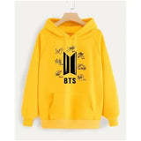 Stylish Women's Fleece Printed Pullover Hoodie in Yellow