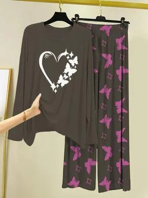 Stylish Grey Cotton Jersey 2 Piece Printed Night Suit for Women