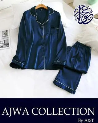 Elegant Blue Silk V-Neck Night Suit with Shorts - 2 Piece Set