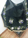 Elegant Black Organza Dupatta with Brush Paint and Beads