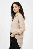 Elegant Beige Silk Button Down Shirt for Women - Medium & Large