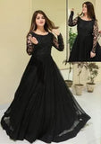 Elegant Black Chiffon Maxi Dress with Trouser Set for Women