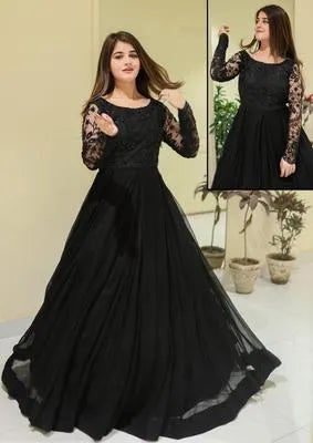 Elegant Black Chiffon Maxi Dress with Trouser Set for Women